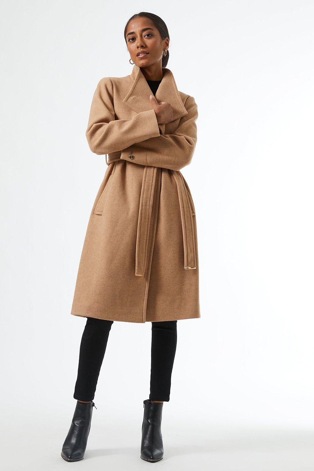 Petite camel hot sale wrap coat